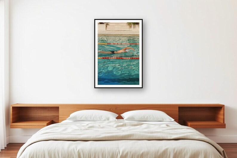 Lámina decorativa de estilo vintage para piscina de villa con nadador / Decoración para entrenamiento físico estilo libre (descarga digital) imagen 2