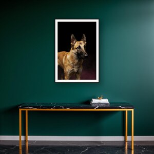 Belgian Malinois Wall Art II art print on a brass and black console vignette