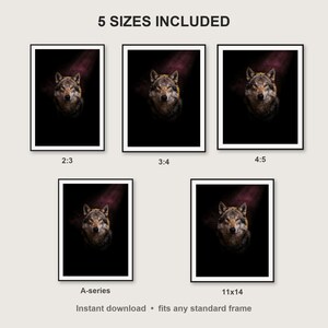 Wolf Wall Art print size chart - 5 ratios included: 2:3, 3:4, 4:5, 11x14, ISO A