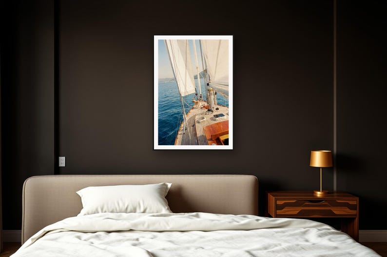 Golden Retriever Wall Art art print framed in a dark luxury bedroom