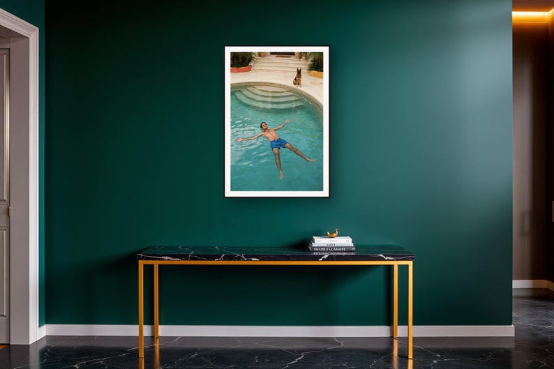 Military Dog Wall Art art print on a brass and black console vignette