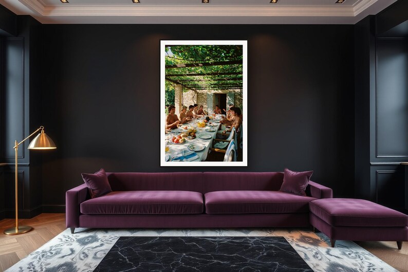 Athletes Long Lunch Wall Art art print framed in a luxury living room
