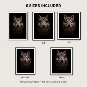 Wolf Wall Art III print size chart - 5 ratios included: 2:3, 3:4, 4:5, 11x14, ISO A