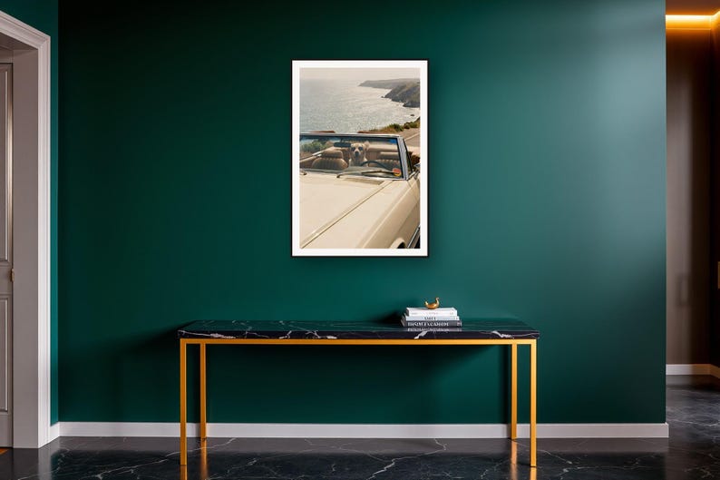 Labrador Wall Art art print on a brass and black console vignette