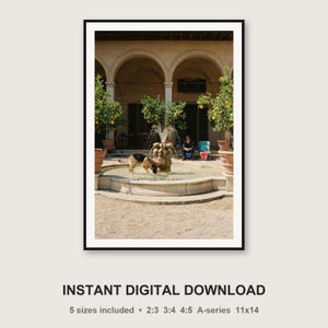 Stampa di un pastore tedesco con fontana / Quadro vintage da parete per cortile mediterraneo (download digitale) immagine 3