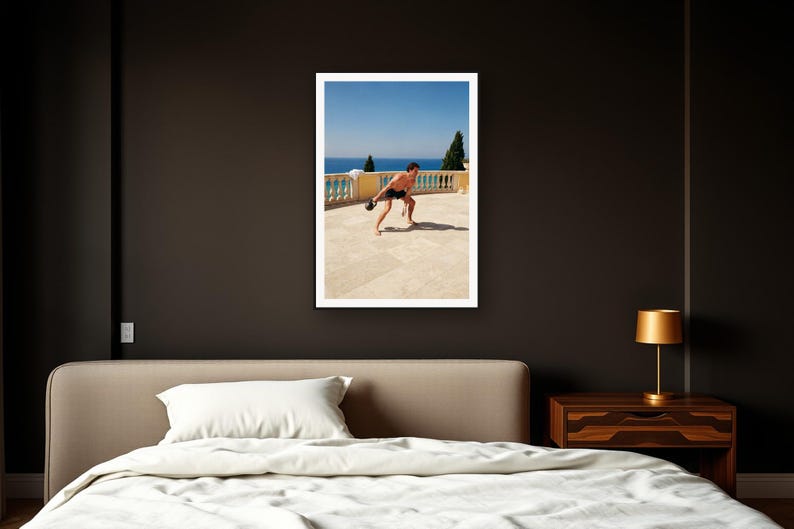 Kettlebell Wall Art art print framed in a dark luxury bedroom