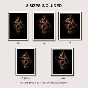 German Shepherd Wall Art print size chart - 5 ratios included: 2:3, 3:4, 4:5, 11x14, ISO A