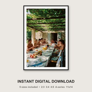 Athletes Long Lunch Print | Mediterranean Villa Pergola, Retro Photo (Digital Download) image 3