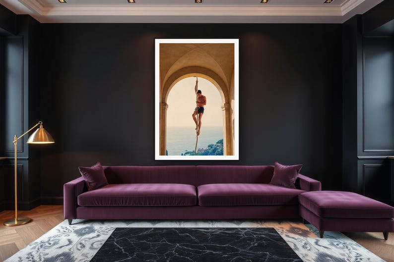 Rope Climb Wall Art art print framed in a luxury living room