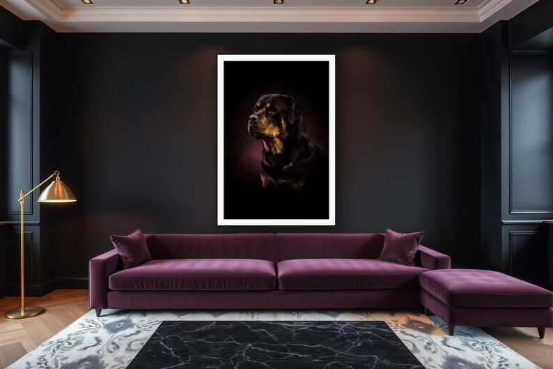 Rottweiler Wall Art II art print framed in a luxury living room