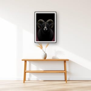 Ram Wall Art art print displayed above an entry console table