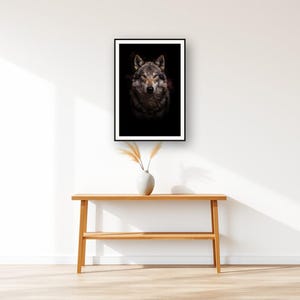 Wolf Wall Art III art print displayed above an entry console table