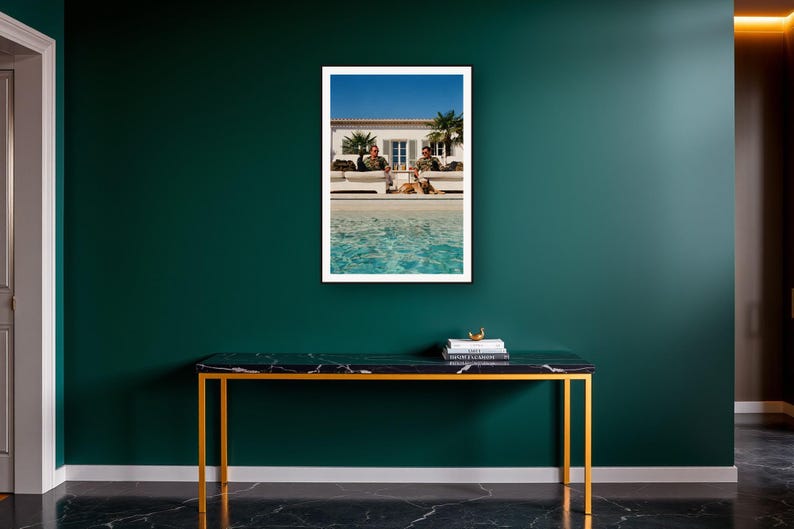 Military Dog Wall Art art print on a brass and black console vignette