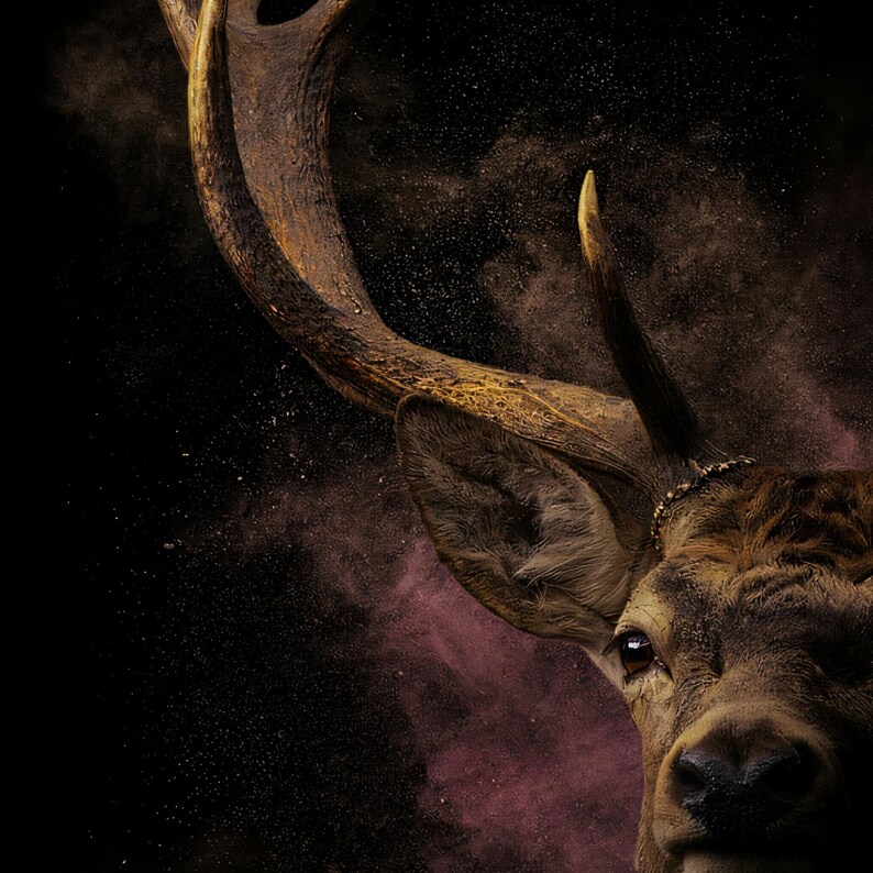 Close-up detail of Stag Wall Art art print