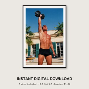 Dumbbell Press Wall Art | Vintage Villa Terrace Print | Retro Strength Training (Digital Download) image 3
