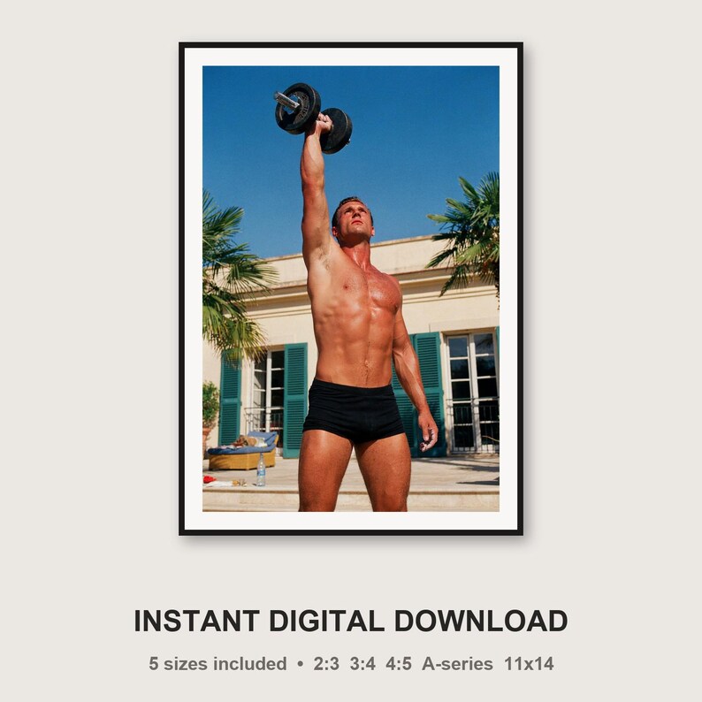 Dumbbell Press Wall Art | Vintage Villa Terrace Print | Retro Strength Training (Digital Download) image 3