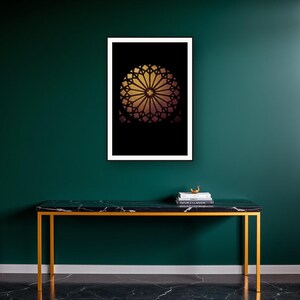 Dark Luxury Wall Art art print on a brass and black console vignette