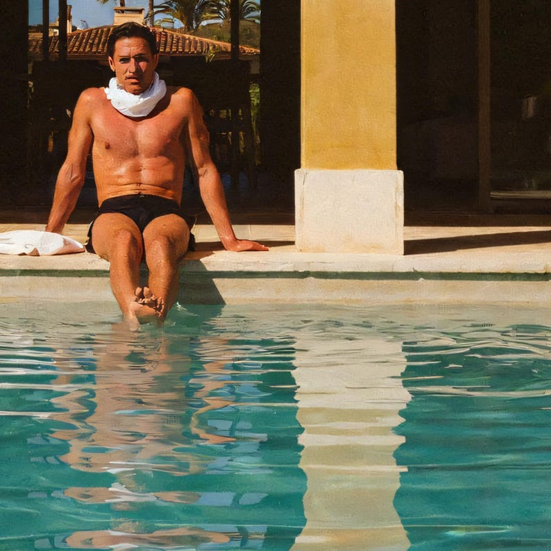Close-up detail of Poolside Athlete Wall Art art print