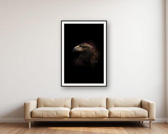 Eagle Wall Art | Brass Gold Profile Print | Dark Luxury Bird Decor (Digital Download)