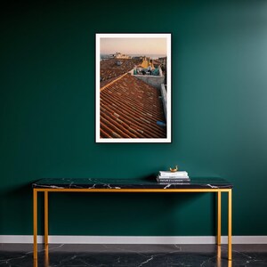 German Shepherd Wall Art art print on a brass and black console vignette