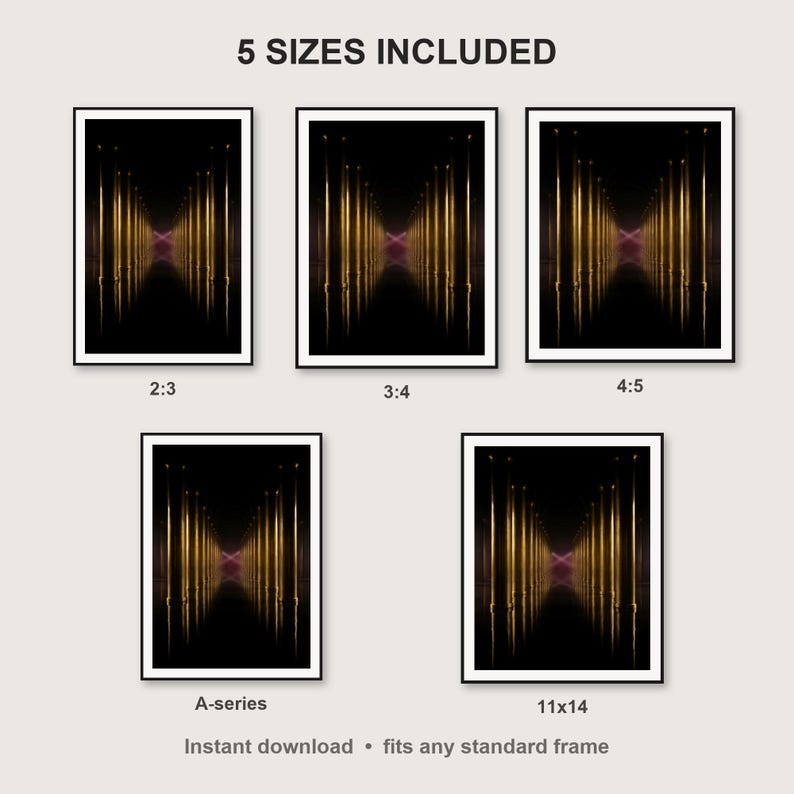 Dark Luxury Wall Art print size chart - 5 ratios included: 2:3, 3:4, 4:5, 11x14, ISO A