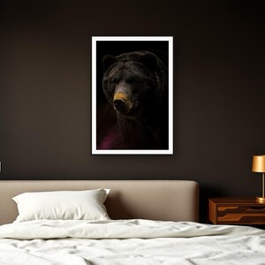 Bear Wall Art art print framed in a dark luxury bedroom