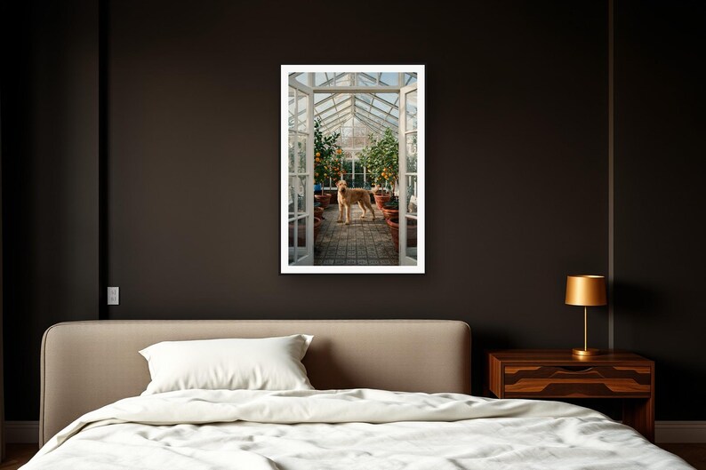 Rhodesian Ridgeback Wall Art art print framed in a dark luxury bedroom