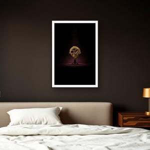Alchemy Wall Art art print framed in a dark luxury bedroom