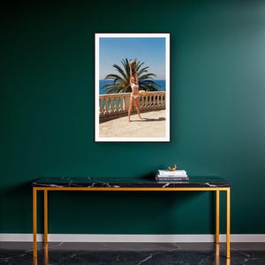 Medicine Ball Wall Art art print on a brass and black console vignette