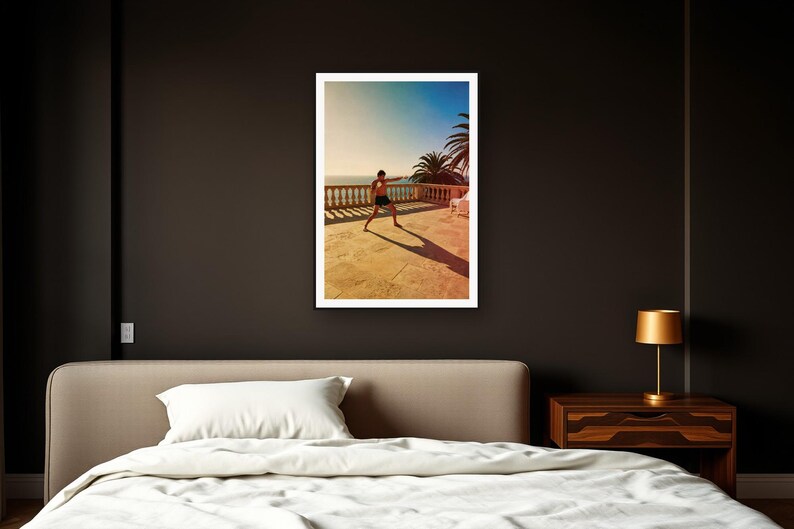 Boxing Wall Art art print framed in a dark luxury bedroom