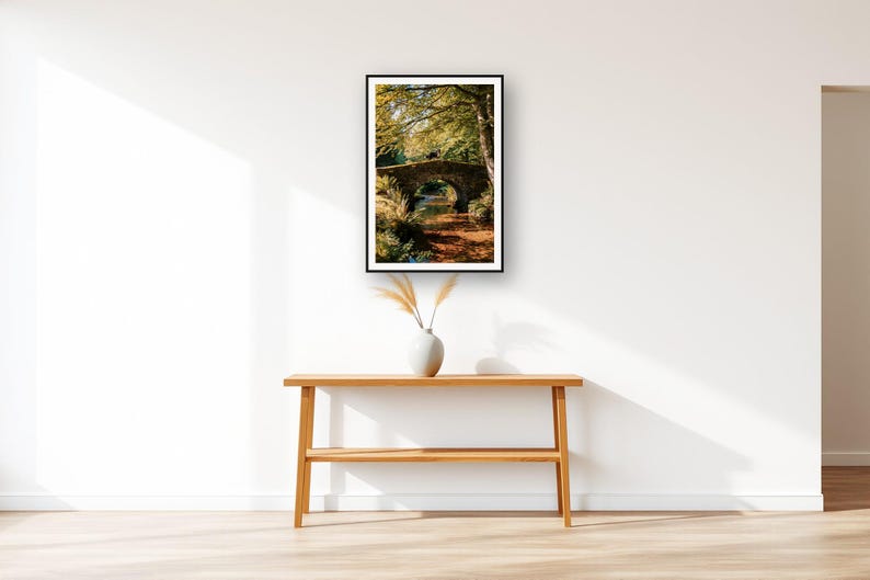 Bernese Mountain Dog Wall Art art print displayed above an entry console table