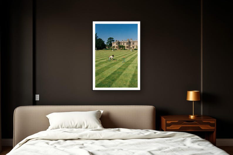 Springer Spaniel Wall Art art print framed in a dark luxury bedroom