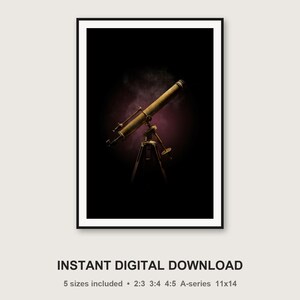 Antique Brass Telescope Print | Celestial Astronomy Wall Art (Digital Download) image 3
