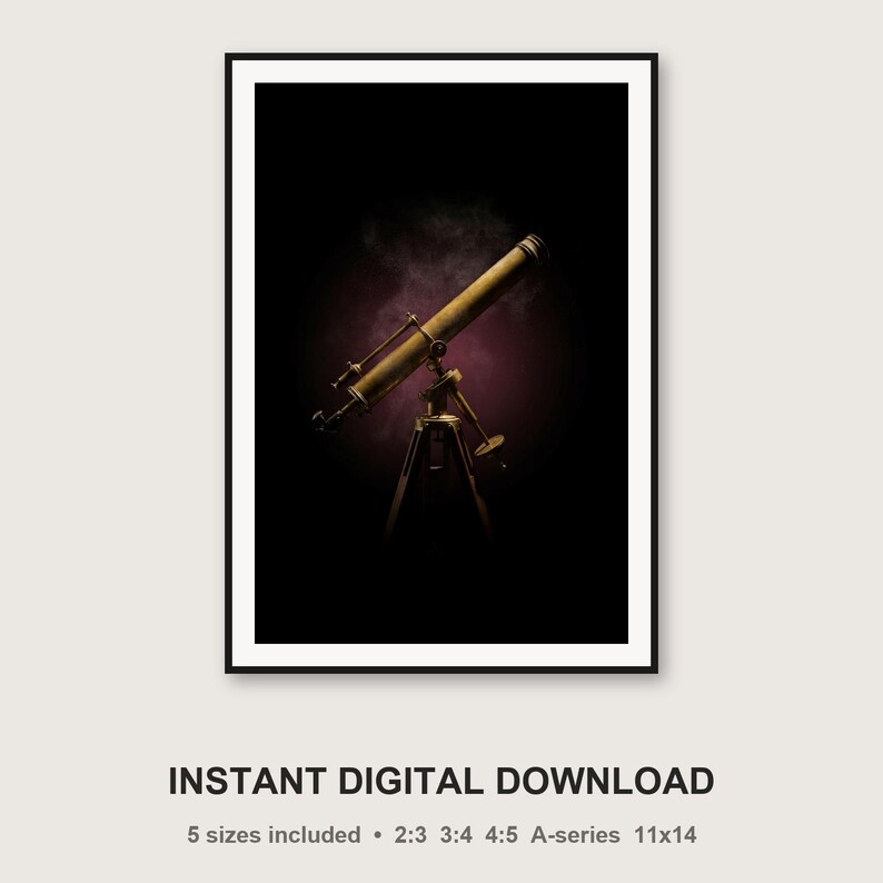 Antique Brass Telescope Print | Celestial Astronomy Wall Art (Digital Download) image 3