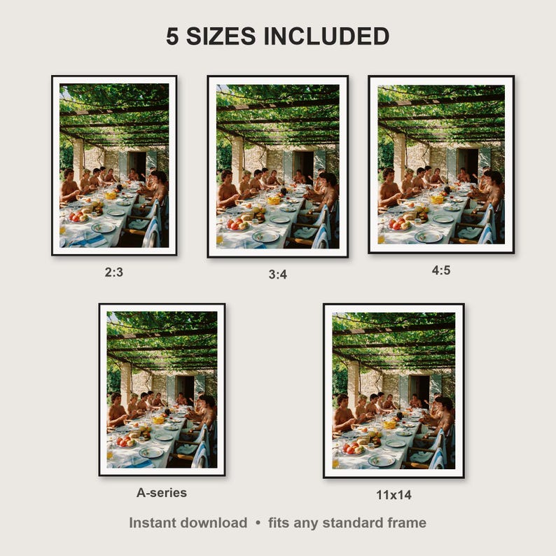 Athletes Long Lunch Wall Art print size chart - 5 ratios included: 2:3, 3:4, 4:5, 11x14, ISO A