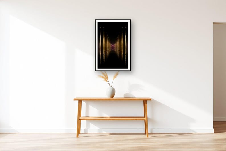 Dark Luxury Wall Art art print displayed above an entry console table
