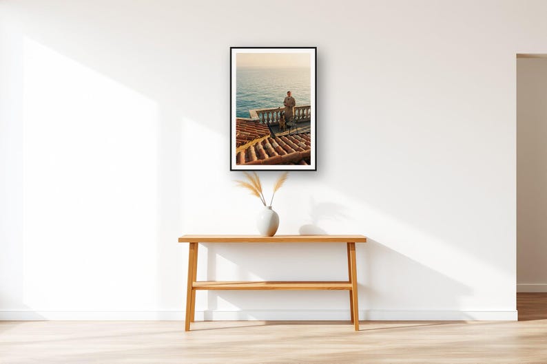 German Shepherd Wall Art art print displayed above an entry console table
