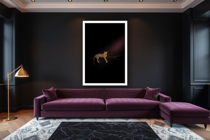 Leopard Wall Art II art print framed in a luxury living room
