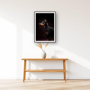Doberman Wall Art II art print displayed above an entry console table