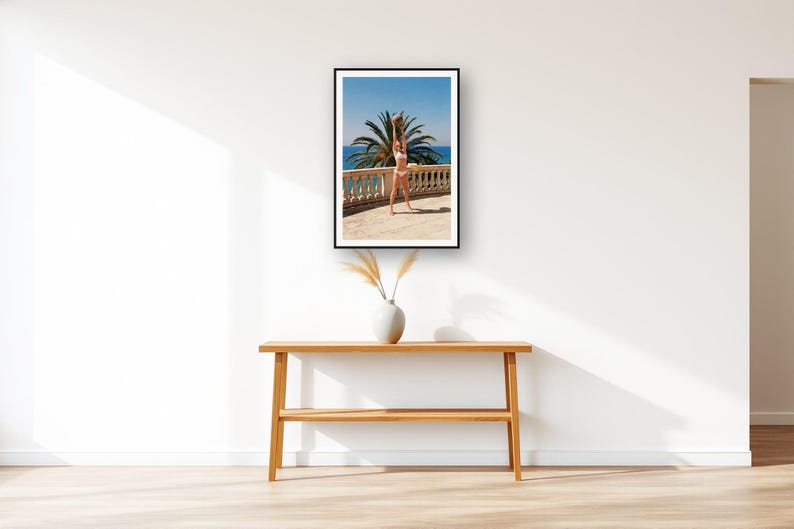 Medicine Ball Wall Art art print displayed above an entry console table