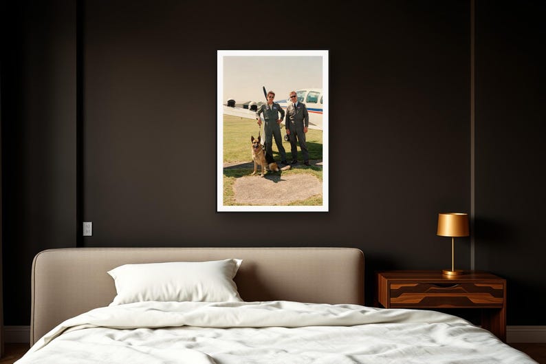 German Shepherd Wall Art art print framed in a dark luxury bedroom