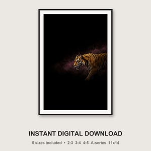 Tiger Wall Art | Brass Light Print | Black Gold Animal Decor (Digital Download) image 3