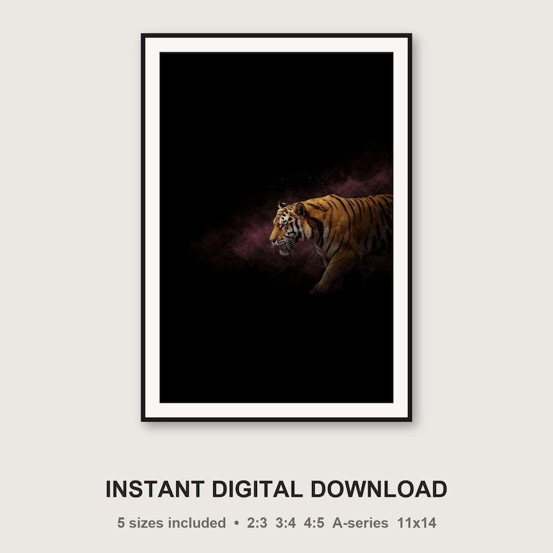 Tiger Wall Art | Brass Light Print | Black Gold Animal Decor (Digital Download) image 3