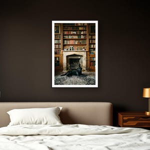 Black Labrador Wall Art art print framed in a dark luxury bedroom