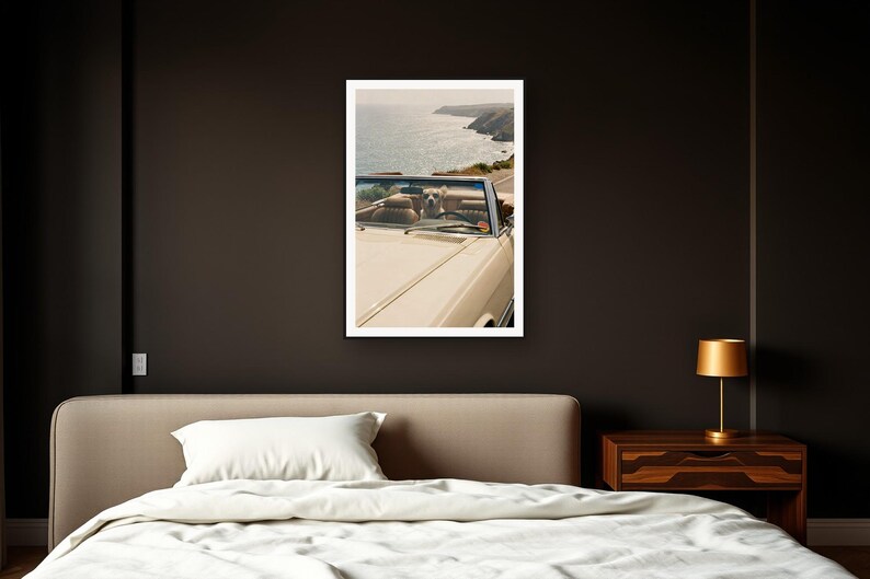 Labrador Wall Art art print framed in a dark luxury bedroom