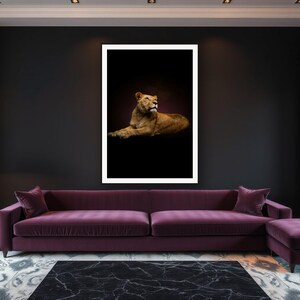 Lioness Wall Art II art print framed in a luxury living room