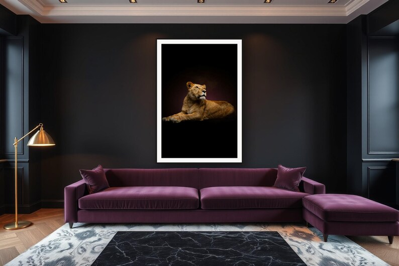Lioness Wall Art II art print framed in a luxury living room