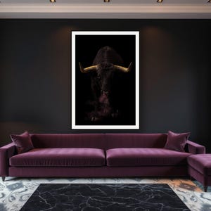 Bull Wall Art art print framed in a luxury living room