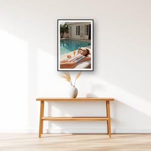 Poolside Wall Art art print displayed above an entry console table