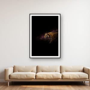 Tiger Wall Art | Brass Light Print | Black Gold Animal Decor (Digital Download) image 1